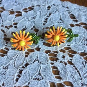 Vintage Cute Little Orange Floral Earrings